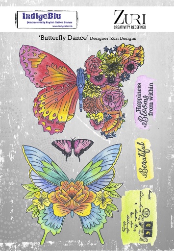 Butterfly Dance A5 Red Rubber Stamp by Zuri Designs